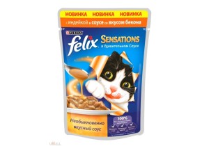 Консервированный корм для кошек FELIX Sensations в Соусе Индейка&Бекон