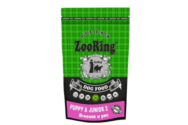 Корм для щенков средних  и крупных пород ZooRing Puppy&Junior 2 (Паппи и Юниор2) Ягненок и рис