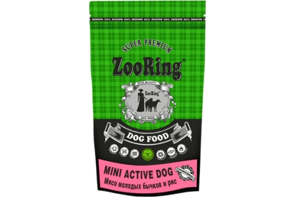 Корм для взрослых собак мини пород ZooRing Mini Active Dog (Мини Актив Дог) мясо молодых бычков и рис