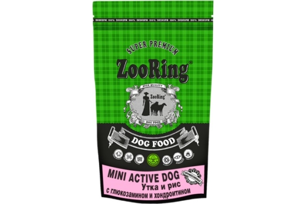 Корм для взрослых собак мини пород ZooRing Mini Active Dog (Мини Актив Дог) Утка и рис c хондроитином и глюкозамином
