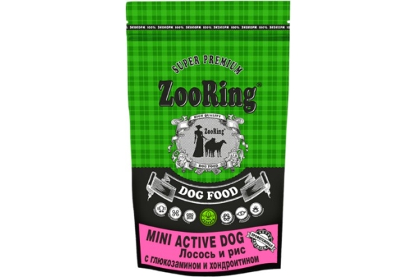 Корм для взрослых собак мини пород ZooRing Mini Active Dog (Мини Актив Дог) Лосось и рис с глюкозамином и хондроитином
