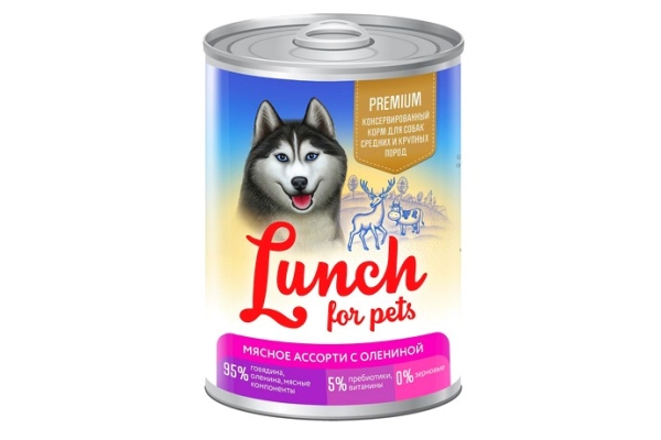 Консервированный корм для собак «Lunch for pets» мясное ассорти с олениной