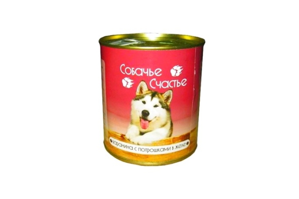 Консервированный корм для собак Собачье счастье Баранина/Потрошки/Желе 