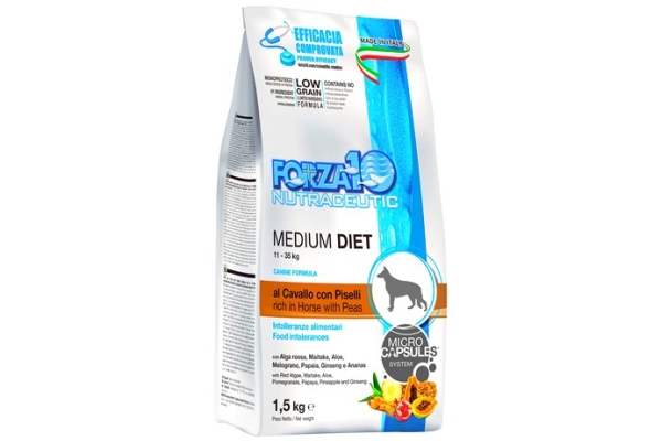 Корм для взрослых собак средних пород диетический Forza10 Med Diet Low Grain Cav pis Конина+горох+рис 